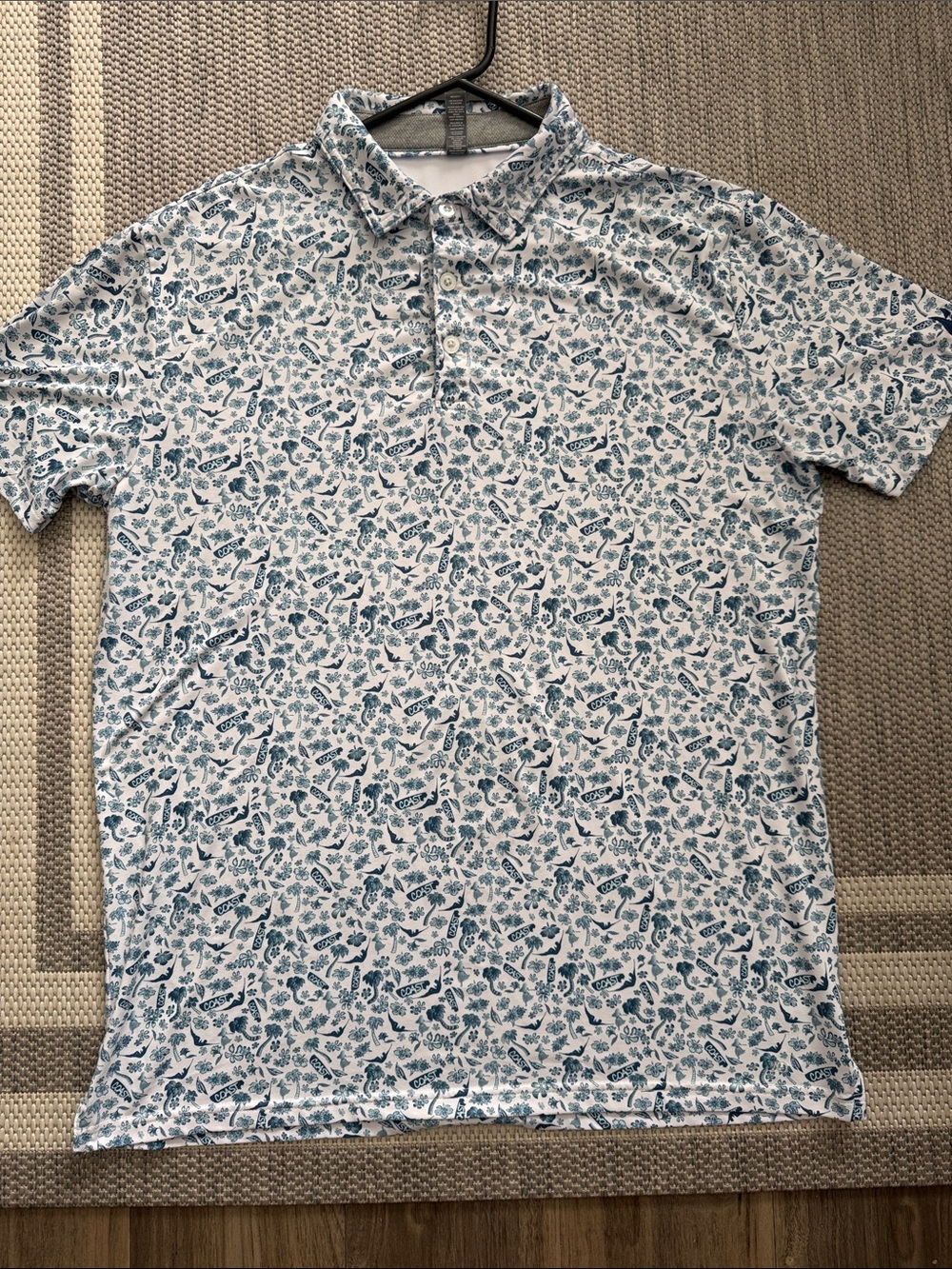 Men's White Polo with Blue Botanical Paisley Print